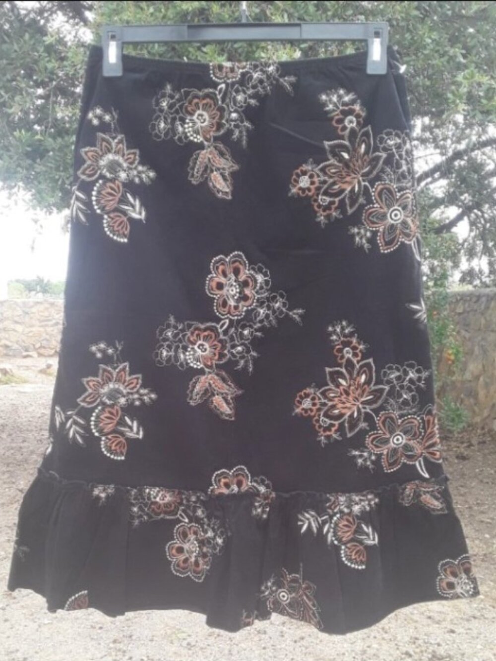 CORDUROY SKIRT BLACK Embroidered cotton floral SKIRT WOMEN SIZE M BRAND NEW
